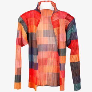 Pleats Please Issey Miyake Archival Multicolour Gradient Squares Jacket, Size XL